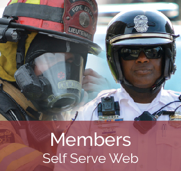 firefighter on the left and a police officer on the right side and a red box with white text on the bottom