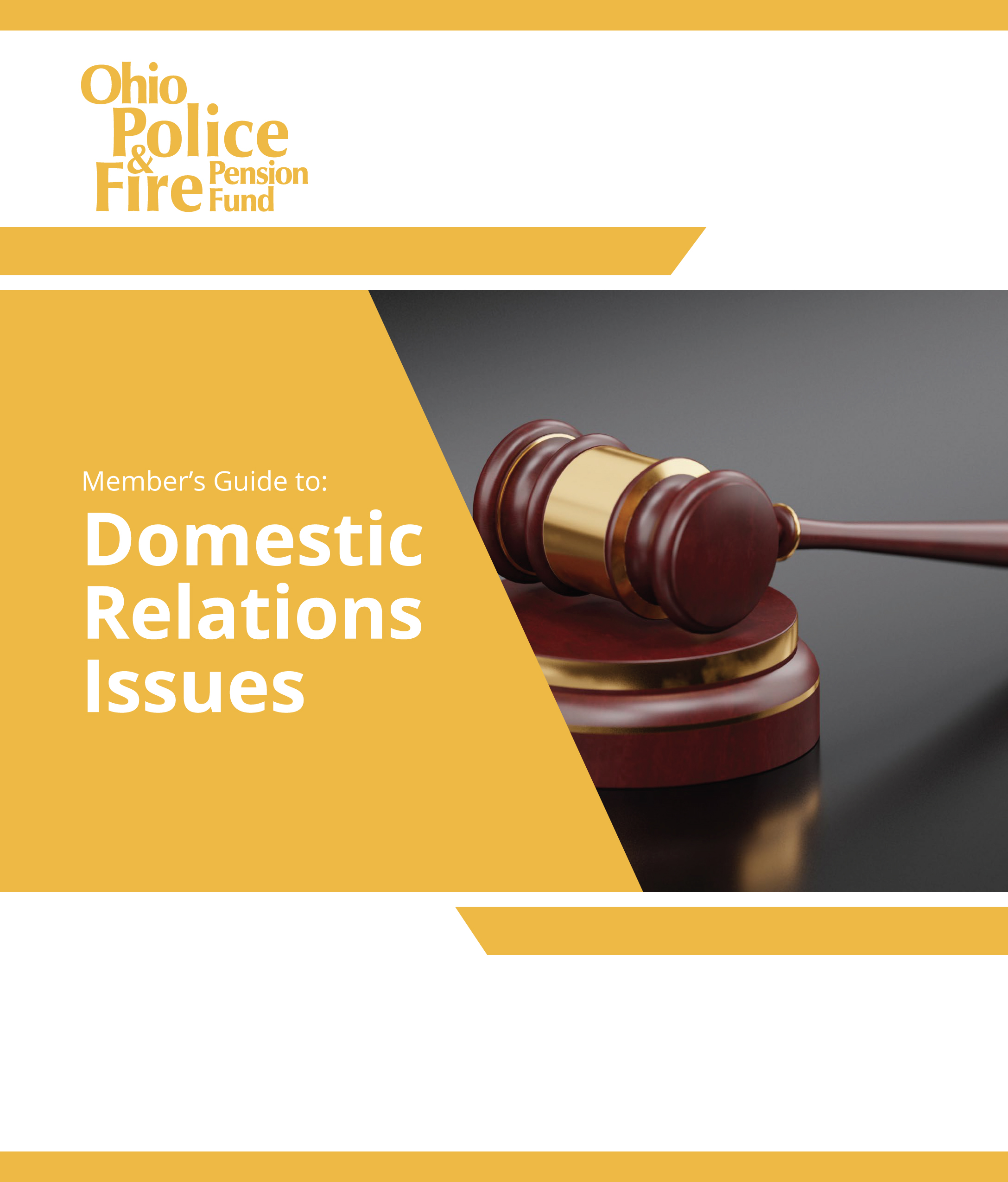 Domestic Relations Issues guidebook cover in yellow with a brown and gold gavel
