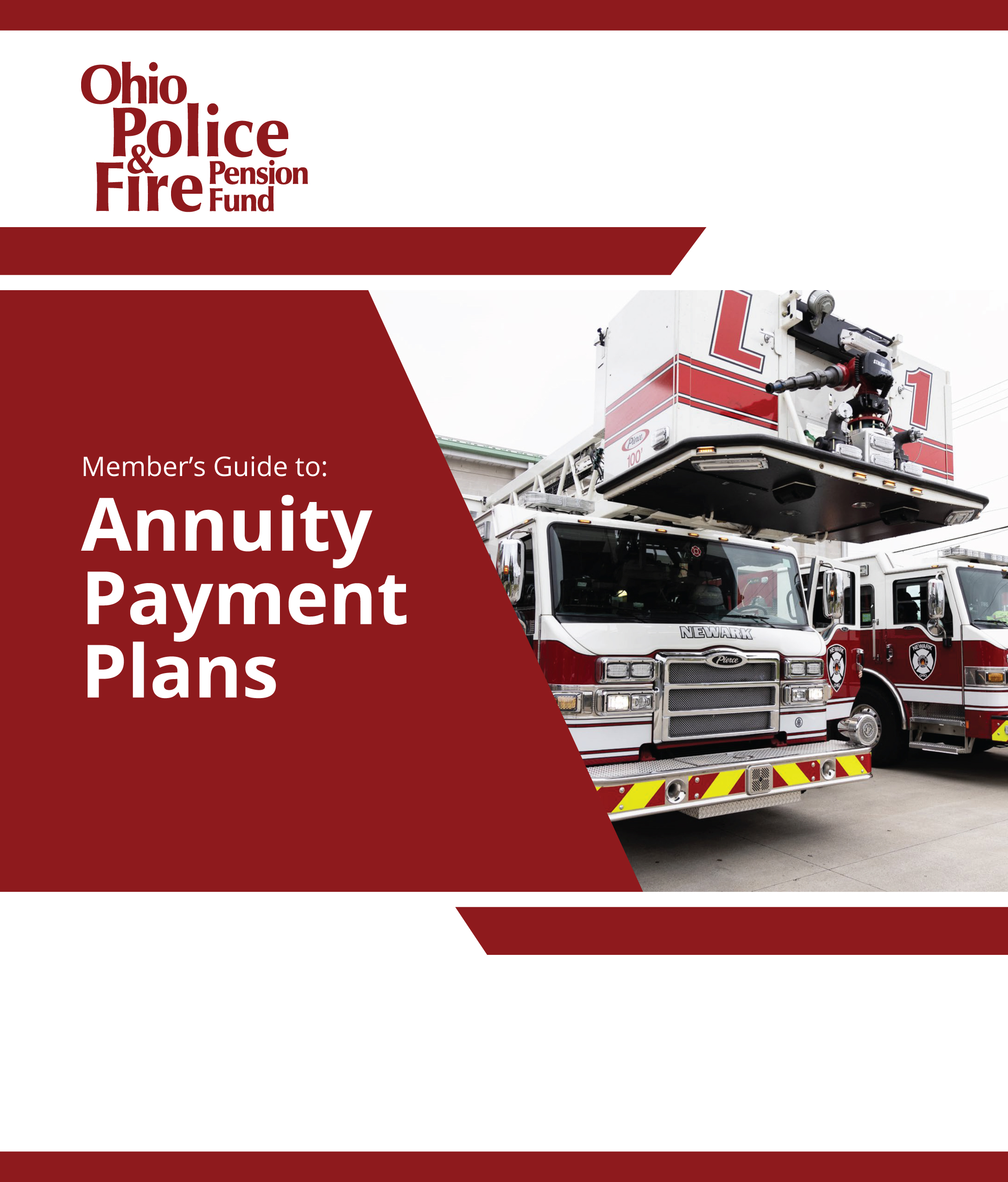 Annuity Payment Plans guidebook cover in dark red with a red and white fire truck